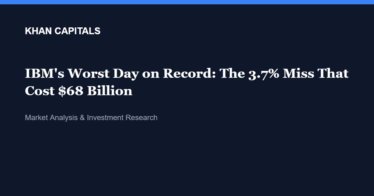 Khan Capitals article card: IBM's Worst Day on Record, The 3.7% Miss That Cost $68 Billion